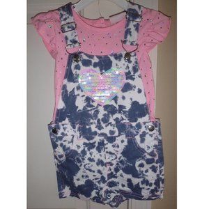 Baby Girls Little Lass Tie Dyed Shortalls Shorts & Tee Size 24 mo Heart NWT
